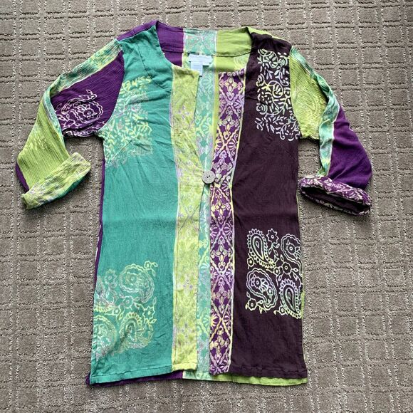 SOFT SURROUNDINGS Cardigan Cover Up Boho Paisley Crinkle Lagenlook MP - Picture 1 of 11